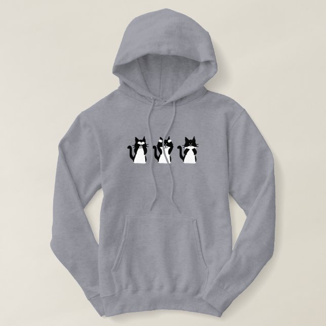 Black White Cats | Three Wise Kitties Hoodie (Design Front)