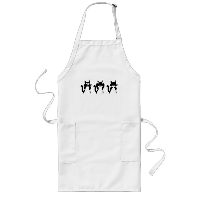 Black White Cats | Three Wise Kitties Long Apron (Front)