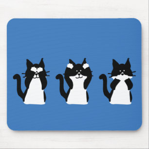Black White Cats   Three Wise Kitties Mouse Mat