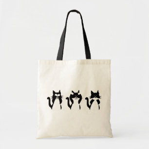 Black White Cats   Three Wise Kitties Tote Bag