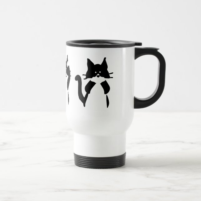 Black White Cats | Three Wise Kitties Travel Mug (Right)