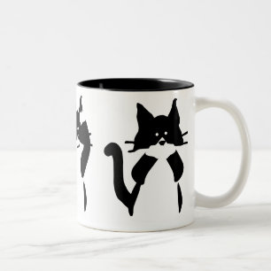 Black White Cats   Three Wise Kitties Two-Tone Coffee Mug
