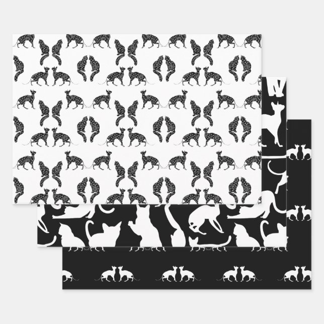 Black & White Cats Wrapping Paper Sheet (Set)