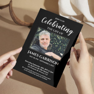 Black White Celebration of Life Photo Memorial Invitation