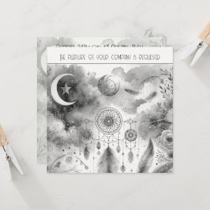 Black White Celestial Moon Dream Catcher Wedding Invitation