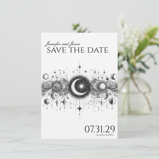 Black & White Celestial Save The Date (Standing Front)