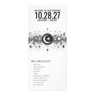 Black & White Celestial Wedding Program Rack Card