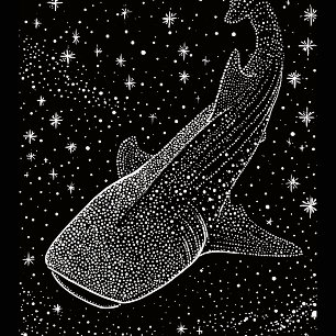 Black White Celestial Whale Shark Stars Dots Art T-Shirt