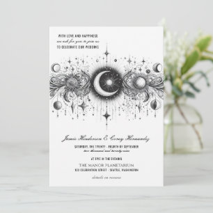 Black & White Celestial with Details Wedding Invitation