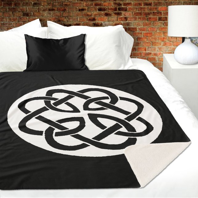 Black White Celtic Knotwork Circle Symbol Sherpa Blanket (Creator Uploaded)