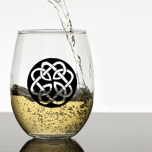 Black White Celtic Knotwork Circle Symbol Stemless Wine Glass