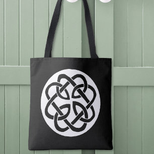 Black White Celtic Knotwork Circle Symbol Tote Bag
