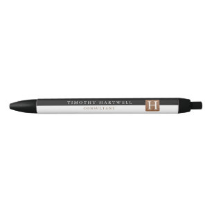 Black White Centre Split Bold Monogram Black Ink Pen
