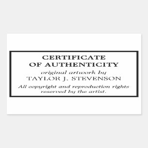 Black White Certificate of Authenticity Rectangular Sticker