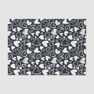 Black White Chalk Heart Pattern Valentine's Day Tissue Paper