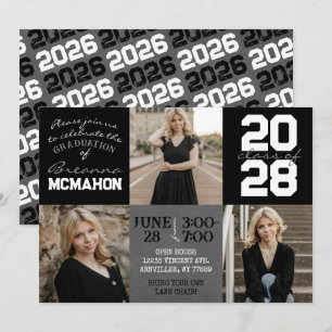 Black & White Chalkboard 3 Photo Graduation Invitation