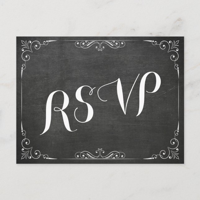 Black White Chalkboard Floral Wedding Shower RSVP Invitation Postcard (Front)