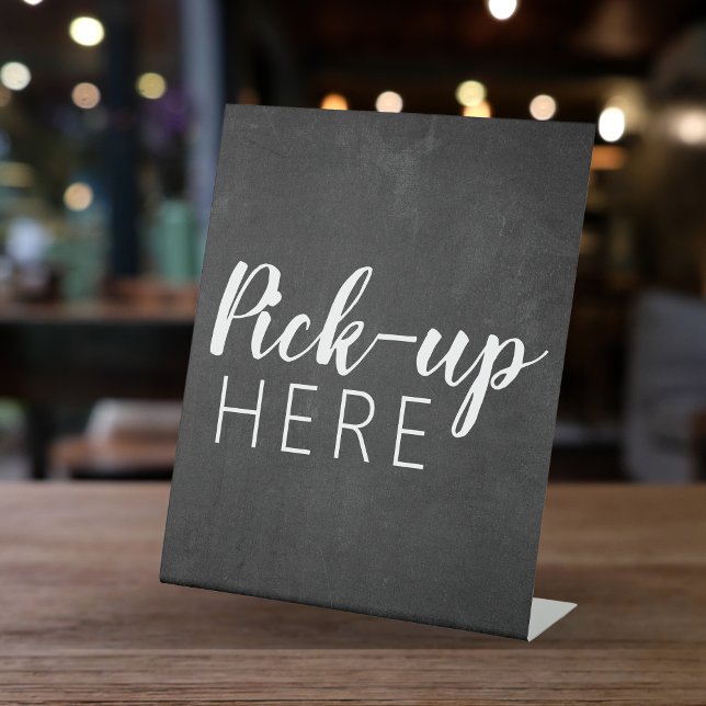 Black & White Chalkboard | Restaurant Pick up Here Pedestal Sign (Creator Uploaded)