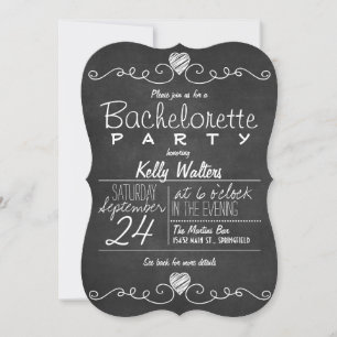 Black & White Chalkboard Rustic Bachelorette Party Invitation