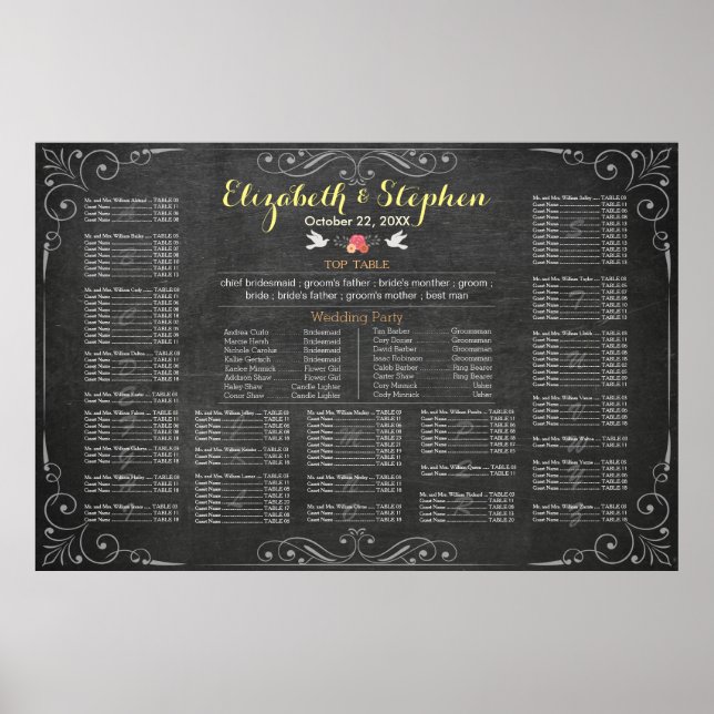Black & White Chalkboard Wedding Seating Chart (Front)