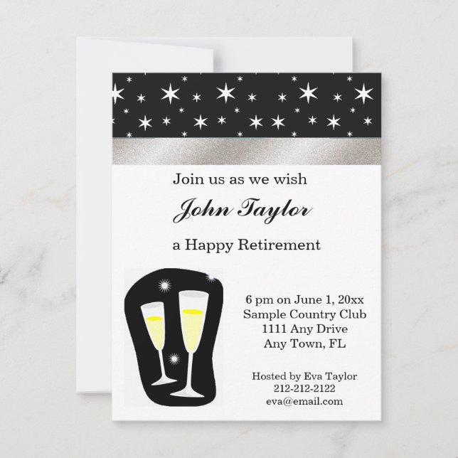 Black & White Champagn Retirement Party Invitation (Front)
