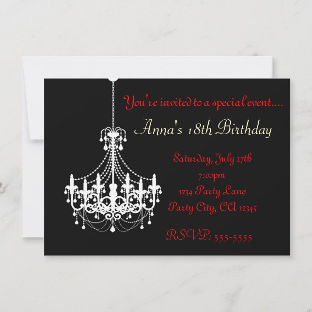 Black & White Chandelier Elegant Party Invitation (Front)