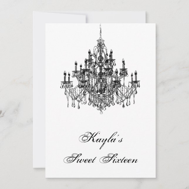 Black White Chandelier Sweet 16 Birthday Party Invitation (Front)