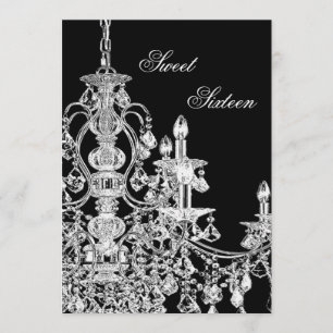 Black White Chandelier Sweet 16 Party Invitation