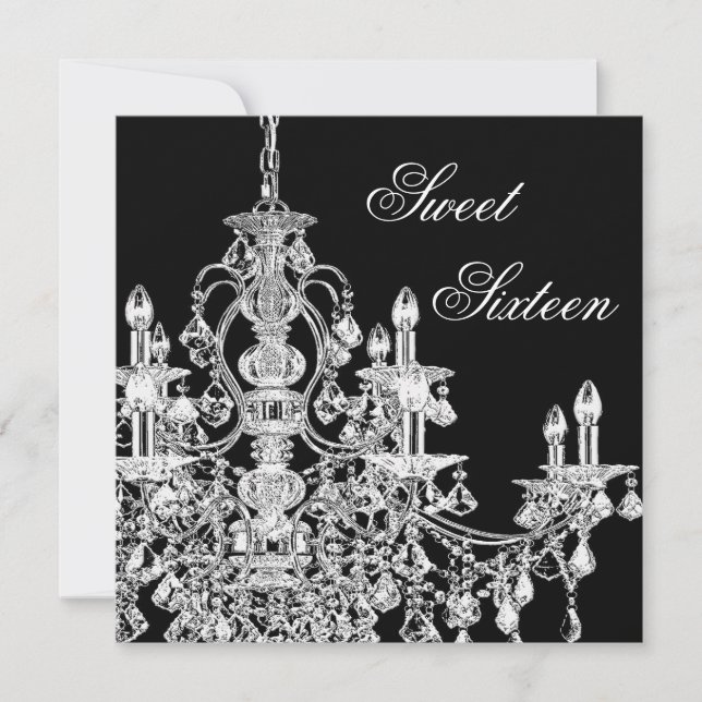 Black White Chandelier Sweet 16 Party Invitation (Front)