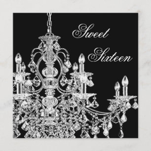 Black White Chandelier Sweet 16 Party Invitation