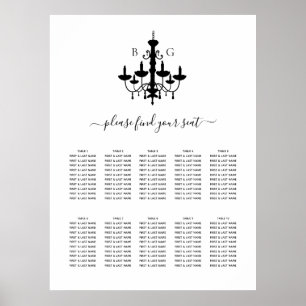 Black White Chandelier Wedding Seating Chart