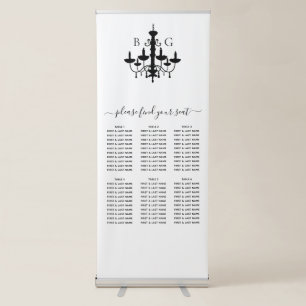 Black White Chandelier Wedding Seating Chart Retractable Banner