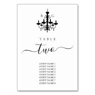 Black White Chandelier Wedding Seating Chart Table Number