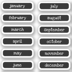 Black White Charming Name of the Months Labels