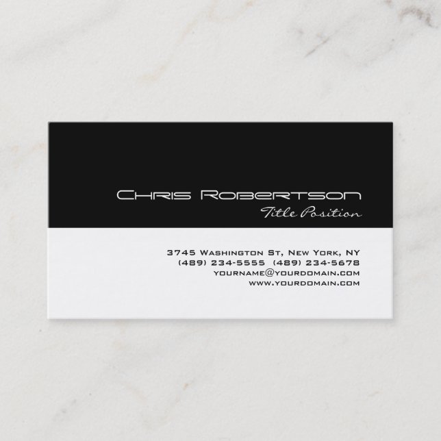 Black White Charming Script Business Card (Front)