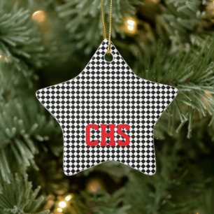 Black White Check ALL STAR INITIALS Red School Fun Ceramic Tree Decoration