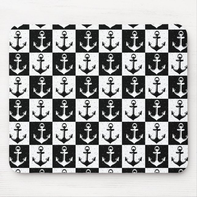 Black White Check Anchor Pattern Design  Mouse Mat (Front)