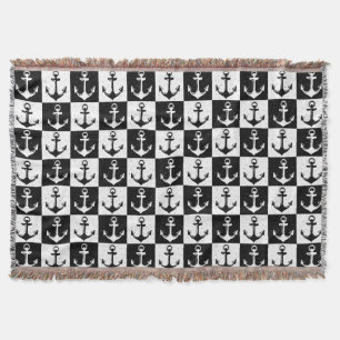 Black White Check Anchor Pattern Design Throw Blanket