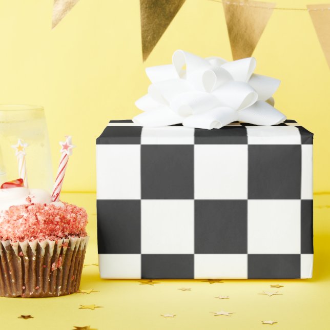 Black White Check Chequerboard Pattern Wrapping Paper (Birthday Party)