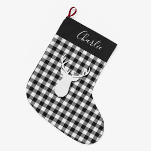 Black White Check Deer Custom Large Christmas Stocking