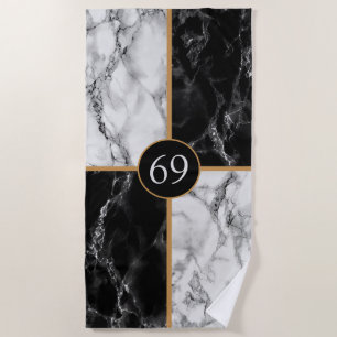 Black White Check Marble Beach Towel Your Number