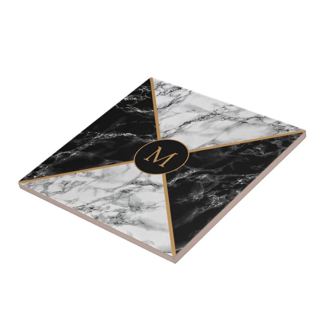 Black & White Check Marble - Customisable - Modern Tile (Side)