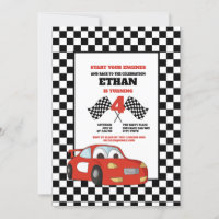 Black White Check Red Race Car 4th Birthday Party