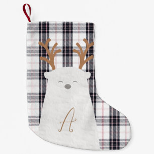 Black & White Check/Tartan Polar bear  Small Christmas Stocking