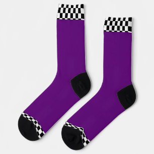 Black White Check Trim Purple Socks