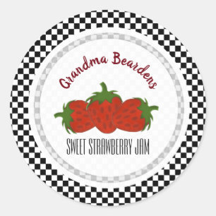 Black White Checked Strawberry Personalised Labels