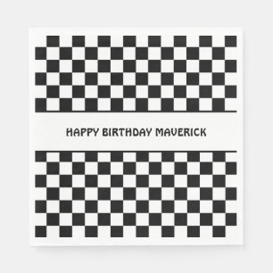 Black White Checkerboard Pattern Birthday Napkin