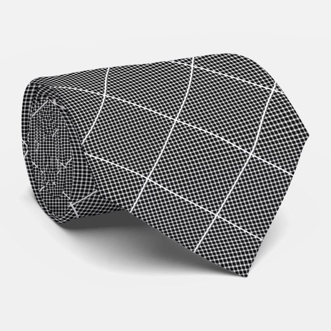 BLACK WHITE CHECKERED ABSTRACT TIE (Rolled)
