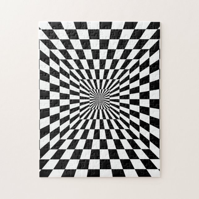 Black White Checkered Hallway | Optical Illusion Jigsaw Puzzle (Vertical)