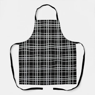 Black White Checkered Lines Pattern Apron